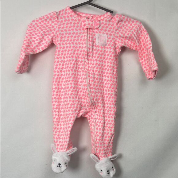 Just One You White and neon Pink first Easter sleep & play footie EUC Newborn - Picture 1 of 11